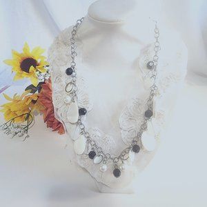 Fashion Silver Chain Necklace, Black and White, One size